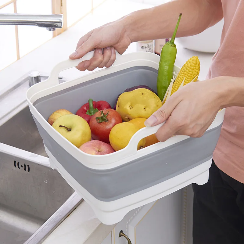 Квадратная складная корзина для фруктов, умывальник, мытье овощей, корзина для хранения, переносные корзины для кемпинга, Тазики, кухонные чистящие средства