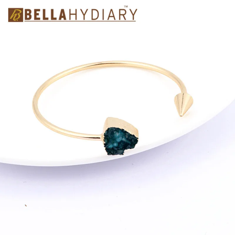 Bijoux European Vintage Jewelry Geometric Round Resin Druzy Asymmetry Hand Cuff Adjustable Bracelet For Women Bangles Bileklik (5)