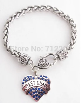 

Heart Coast Guard with blue Crystal Lobster Claw Bracelet