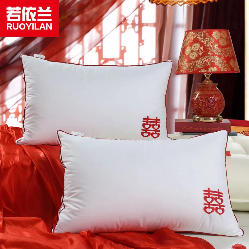 Китайская Свадебная подушка хлопок 60 S высококачественная ткань домашнее постельное белье пух перо наполнение красный матч белый - Цвет: 3