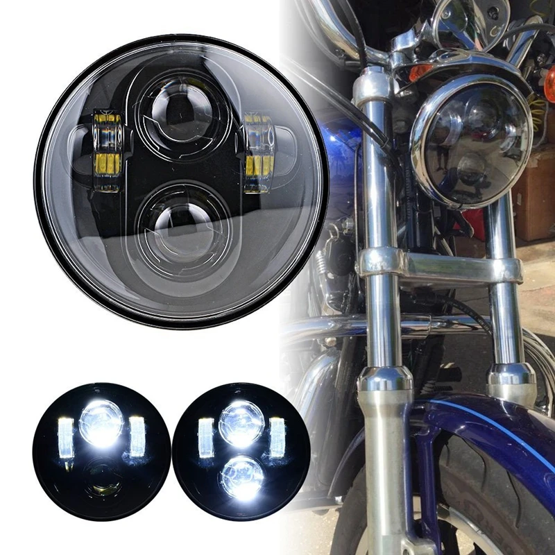 5-3/4 5.75 LED Headlight - with Halo DRL Compatible with Harley