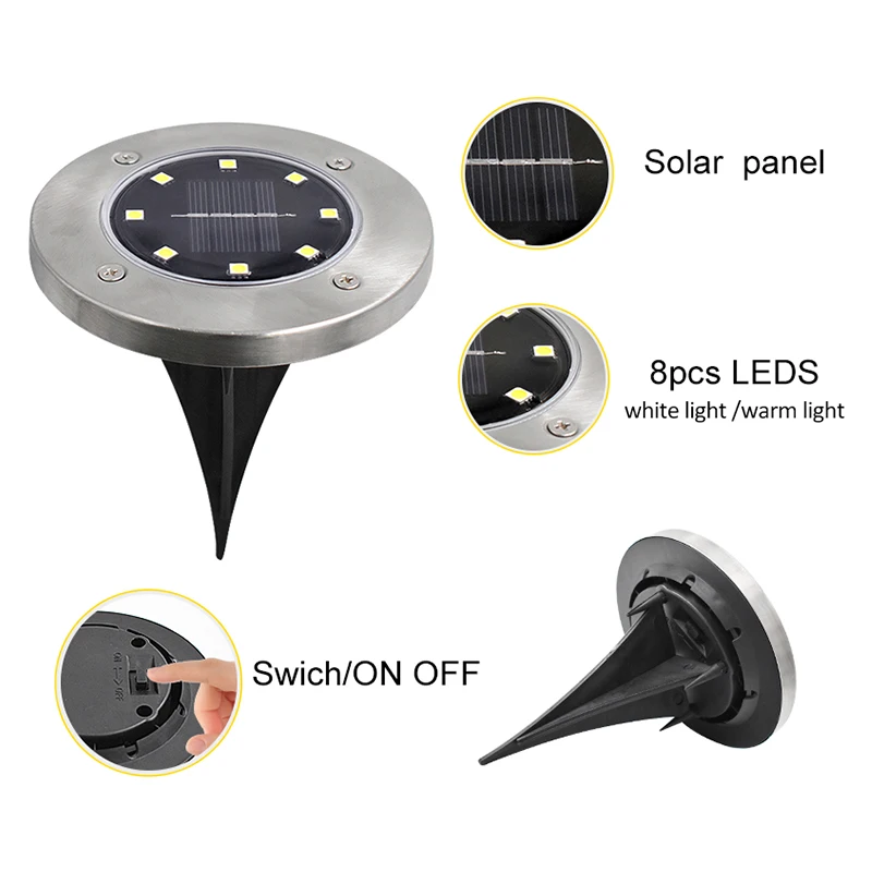 Solar Powered Ground Light Waterproof Garden Pathway Deck Lights With 8 LEDs Solar Lamp for Home Yard Driveway Lawn Road - Image 2