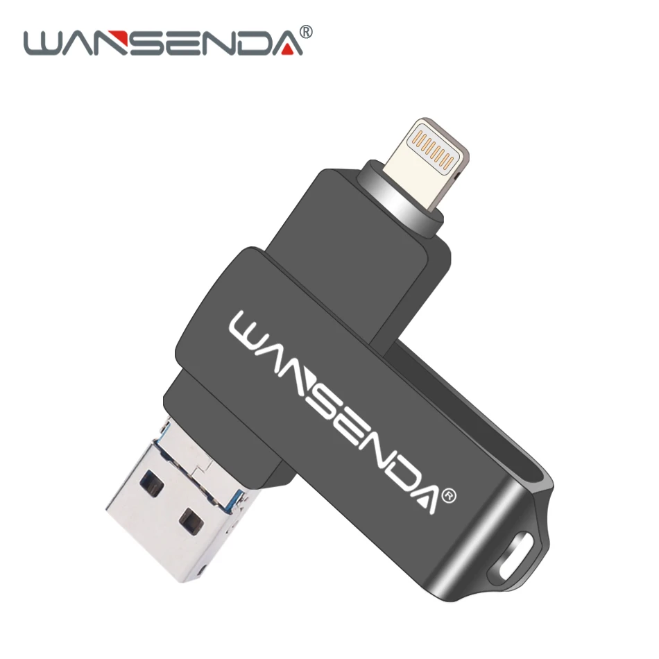 WANSENDA OTG флеш-накопитель USB 3,0-накопитель для iOS/Android/PC 128 Гб 64 ГБ 32 ГБ 16 ГБ 8 ГБ Флешка 3 в 1 карта памяти Micro USB - Цвет: Черный