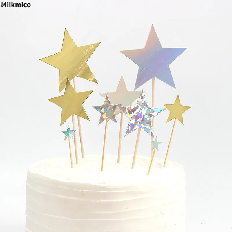 Milkmico Star Heart Cake Topper for Happy Birthday Wedding Party Decoration Cupcake Picks Dessert Decorations Supplies | Дом и сад
