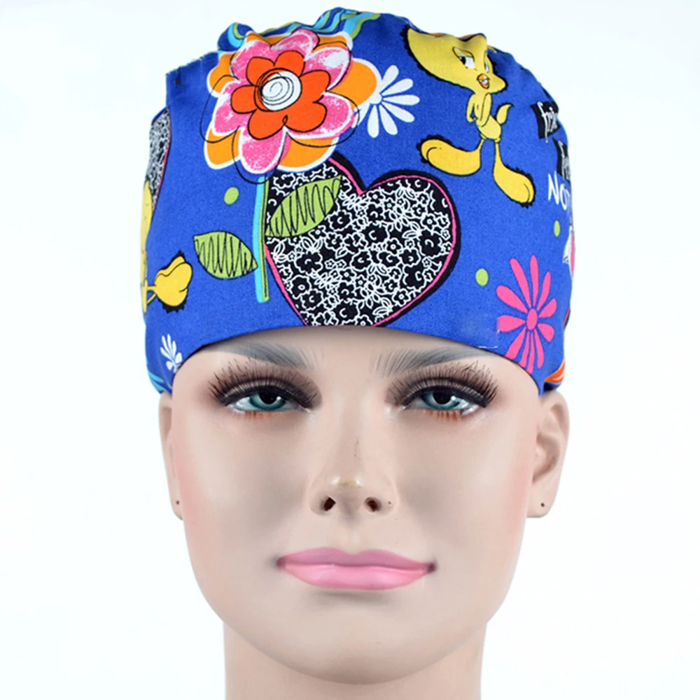 Sanxiaxin новая операционная шляпа женщина Доктор Медсестры хлопок Европейская и американская печать длинные волосы шапка-Бандана) синяя хирургическая шапка - Цвет: hat