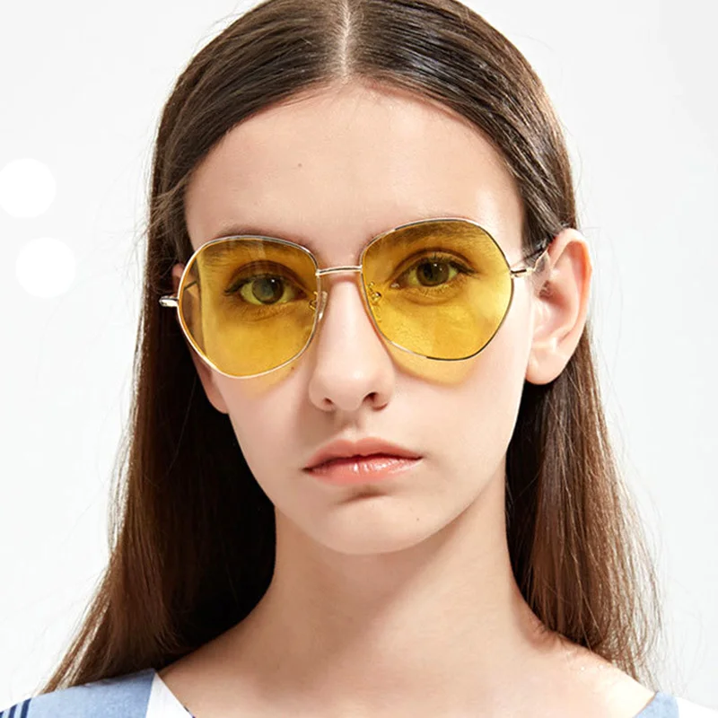 

Ladies Hexagon Oversized Sunglasses Women Transparent Pink Yellow Lens Sun Glasses Large Frame Polygon Shade Eyewear uv400