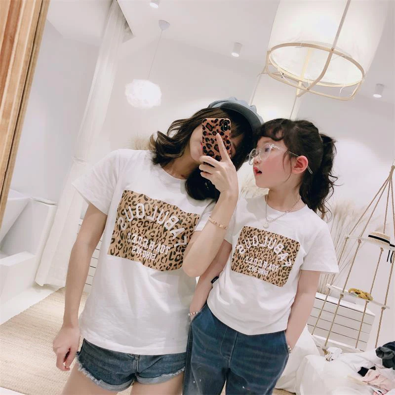 Mother+Kid 2PCS T-Shirts Family Matching Clothes Summer Short Sleeve Tops Girl Mommy Dad Adult Shirt Plus Size 3XL Cotton Blusas