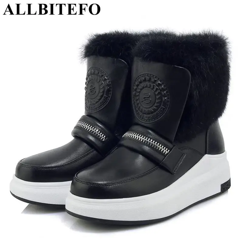 

ALLBITEFO genuine leather+Rabbit's hair warm snow winter women boots brand high heels ankle boots women ladies boots girls shoes