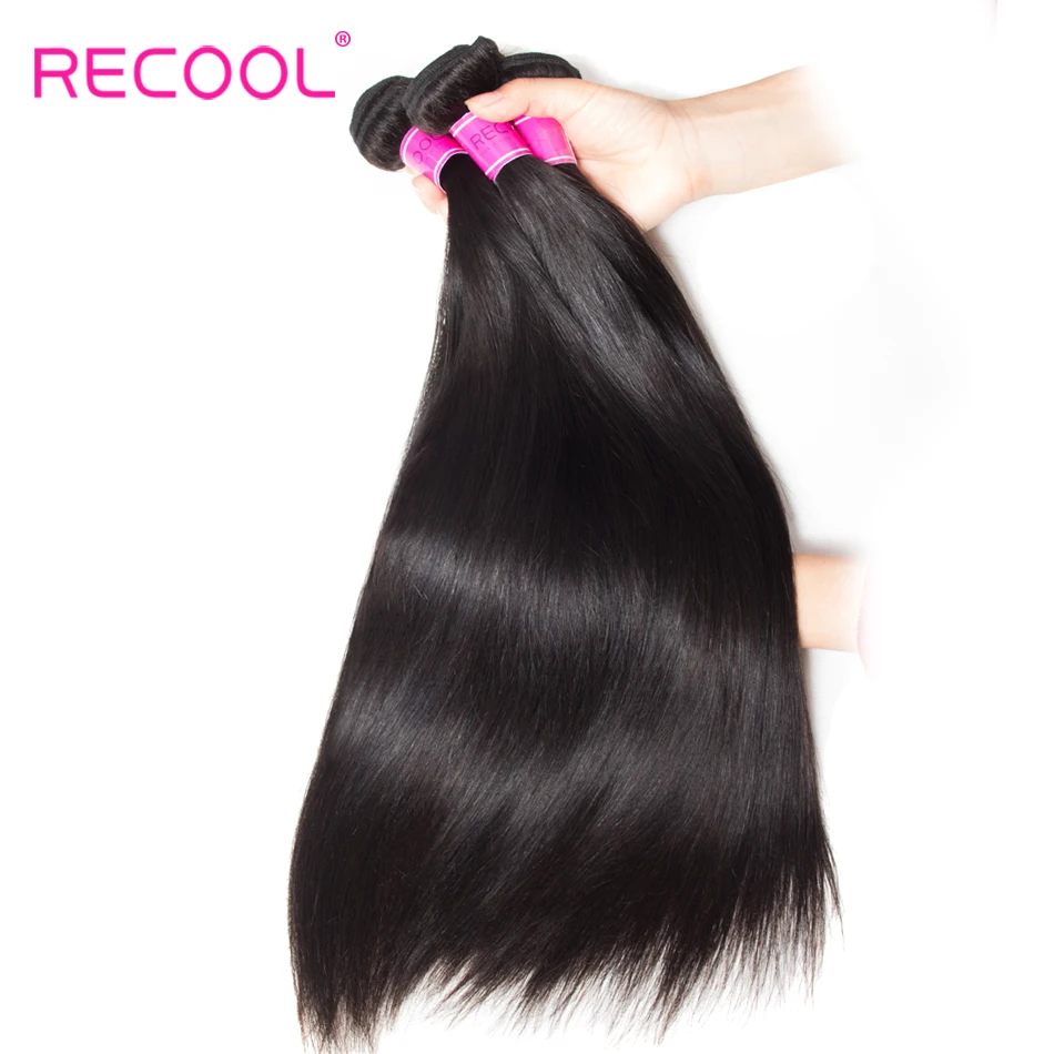 Recool HD прозрачное кружевное фронтальное Закрытие с пучками прямые человеческие волосы 3 пучка с бразильские волосы с закрытием remy волосы