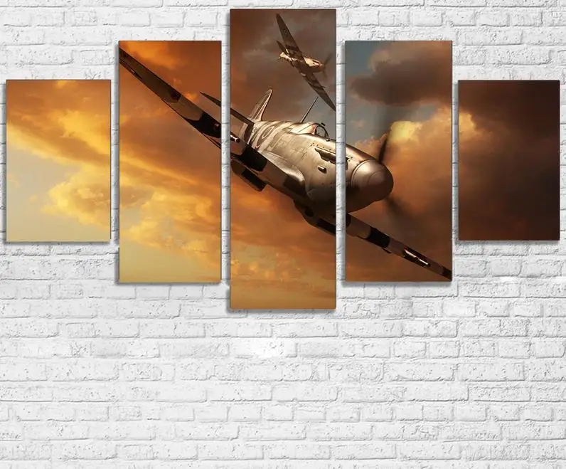 

5 Pieces Canvas Paintings Airplane Aircraft Landscape pictures home decor framed wall art WD-1168