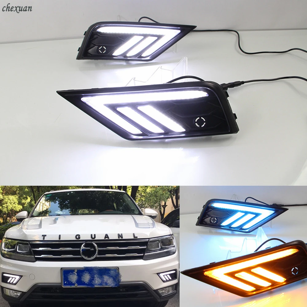 

CSCSNL 2PCS 12VABS LED DRL Daytime Running Lights Fog lamps with Turnnig Yellow signal For VW Volkswagen Tiguan 2017 2018