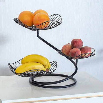 

Scandinavian fruit plate creative modern living room household three-story simple iron art multi-layer fruit plate high-end