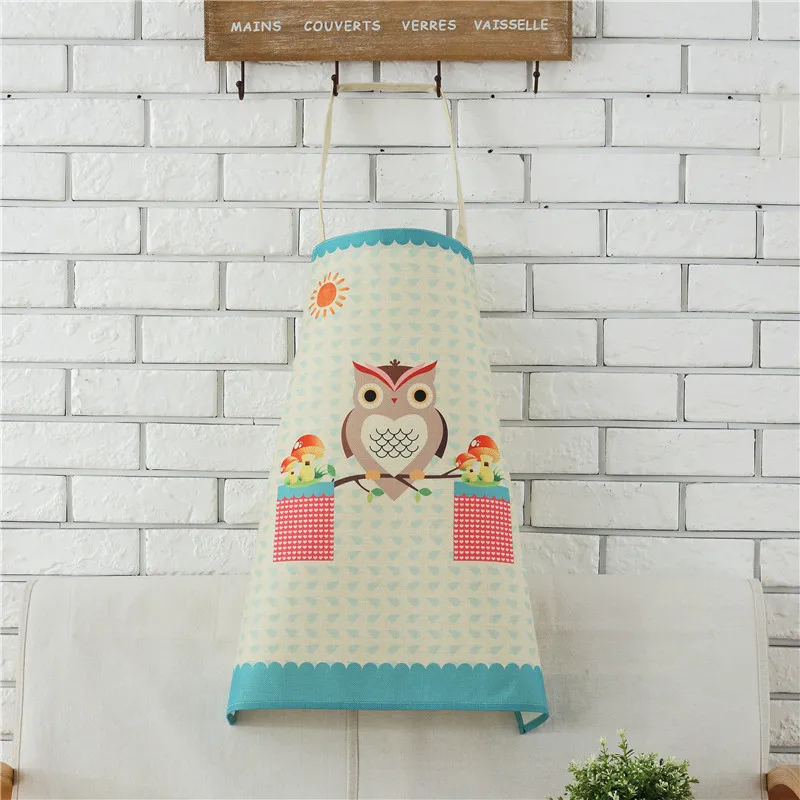 1pcs Cotton Linen Owl Flower Pattern Apron Woman Adult Bibs Home Cooking Baking Coffee Shop Cleaning Apron Kitchen Accessory - Цвет: F