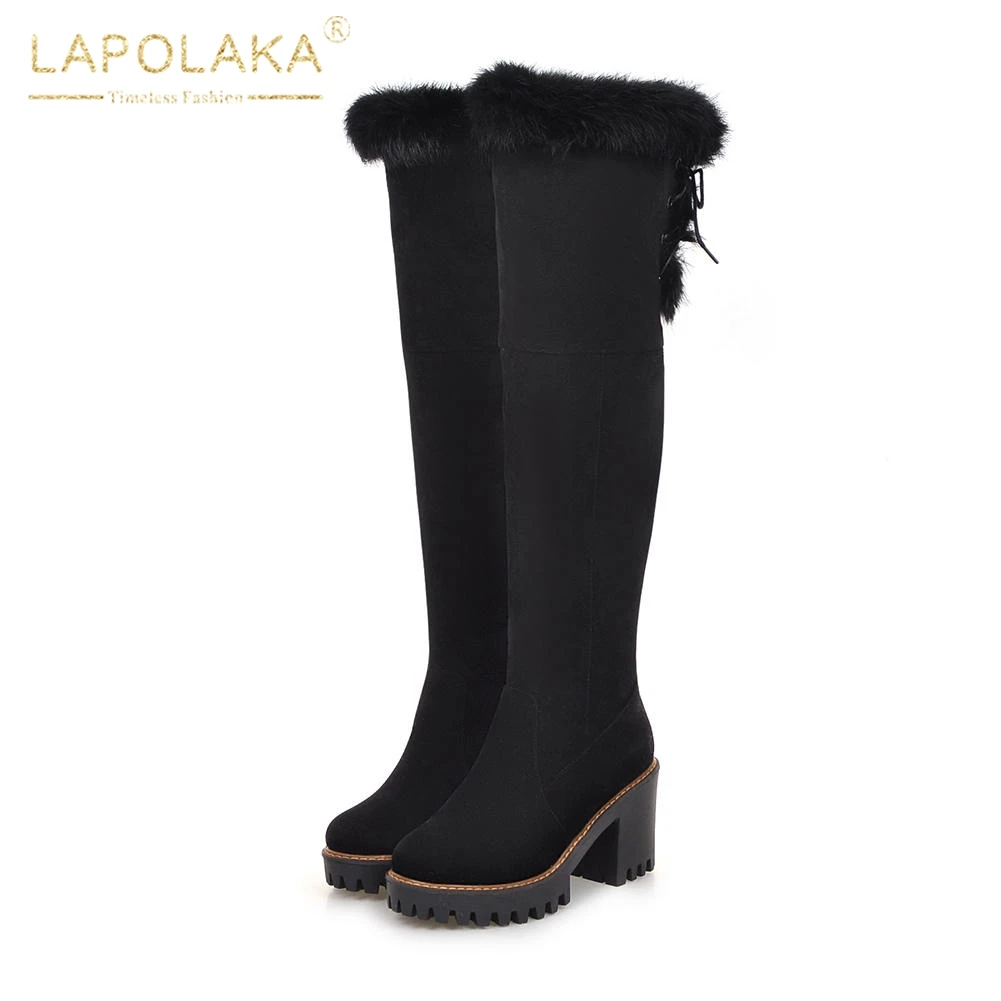 chunky heel platform knee high boots