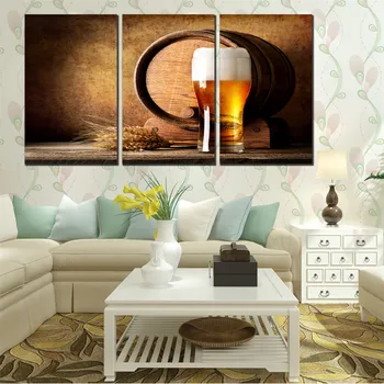 

3 Piece Canvas art print Picture barrel beer and wine for pub bar abstract canvas painting quadro poster nordic SL-037