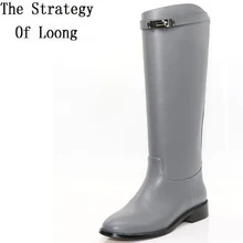 Новинка года; зимние высокие сапоги из натуральной кожи с пряжкой; Женские однотонные сапоги до колена из коровьей кожи; сезон весна-осень; ZY170929