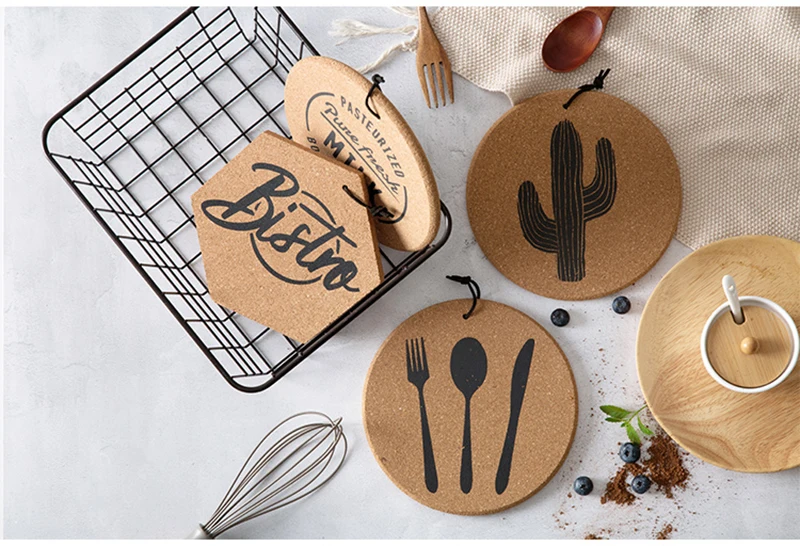 LIYIMENG 2Pcs Set Cork Wood Coaster Coffee Cup Mat Tea Pad Dining Nordic Style Soft Wooden Placemats Decoration Accessories 22