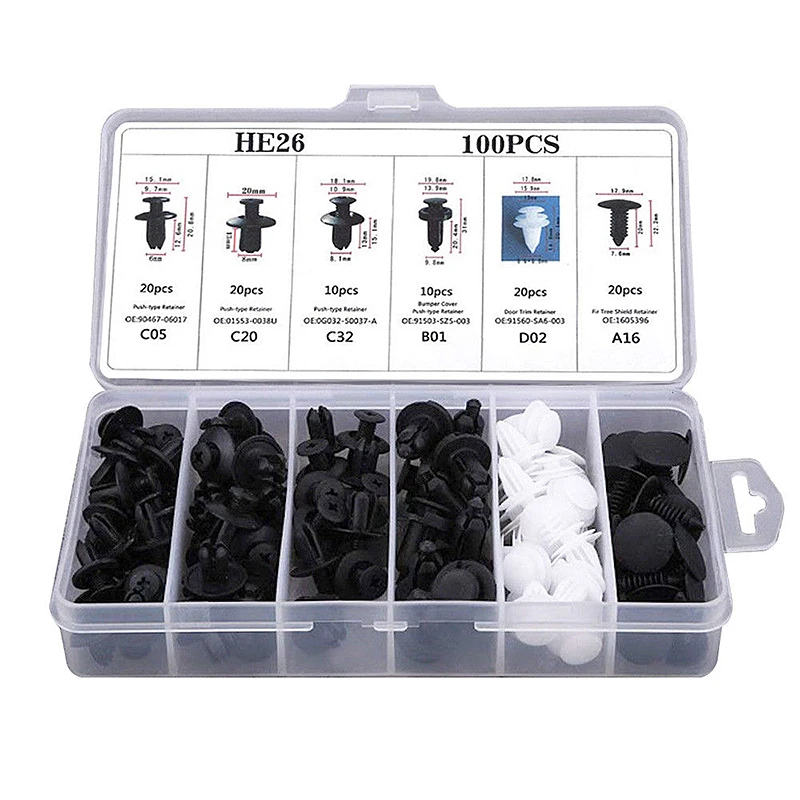 

6 sizes 100pcs Fastener Clip Mixed Car Body Push Retainer Pin Rivet Bumper Door Trim Panel Retainer Fastener Kit
