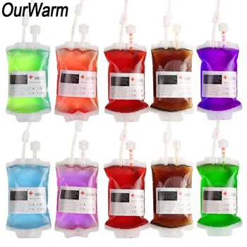 

OurWarm 10Pcs 400ML Halloween Reusable PVC Drink Bag Wine Beer Juice Energy Blood Bag Pouch with Syringe Vampire Party Supplies