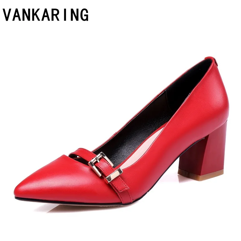 

VANKARING shoes 2019 autumn women pumps genuine leather high heels pointed toe red shoes woman dress party office ladies pumps