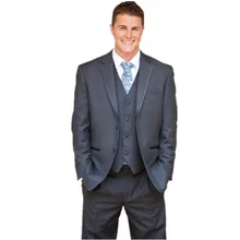 Приталенный боковой щелевой фонарь серый костюм жениха с двумя пуговицами смокинги мужские костюмы мужской деловой костюм куртка+ брюки+ жилет