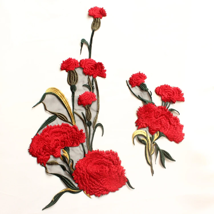 

Carnation 1 Pair of Flowers Embroidery Cloth Stickers Patch Stickers Cheongsam Dress Clothing Design Decorative AccessoriesYN127