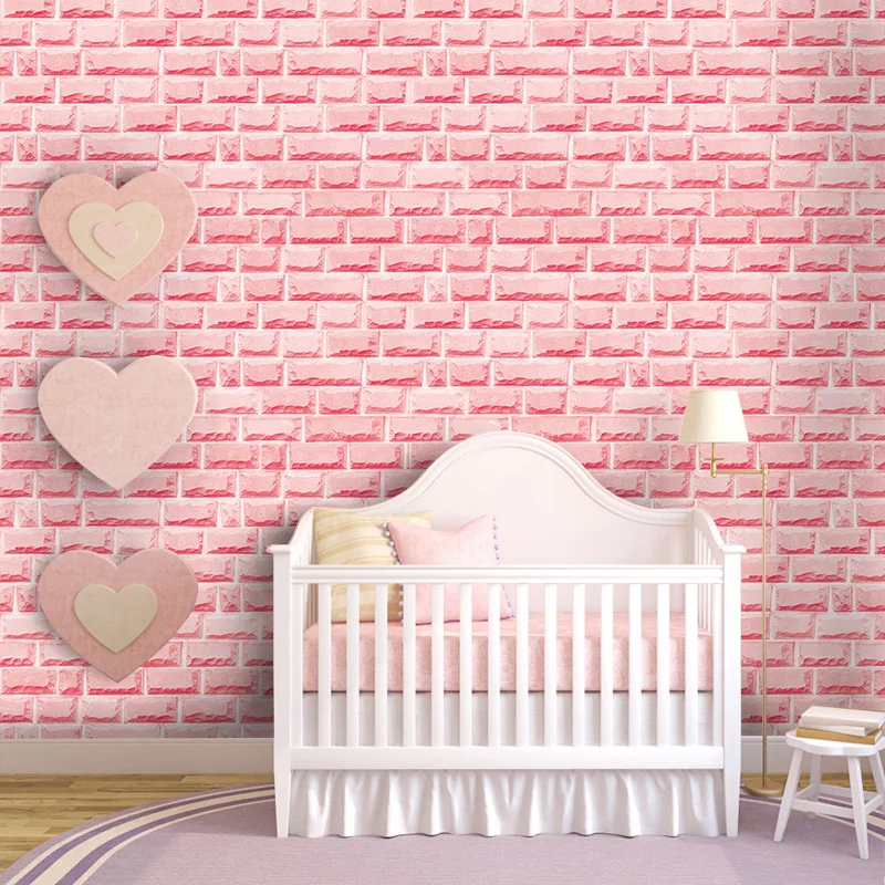 3d розовые кирпичные настенные бумажные наклейки сладкие девушки комната спальня обои s рулон самоклеющиеся ПВХ обои фон стены ТВ ST1027