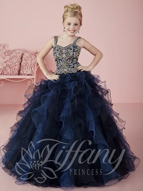 Ruffled Flower Girl Dresses Navy Blue