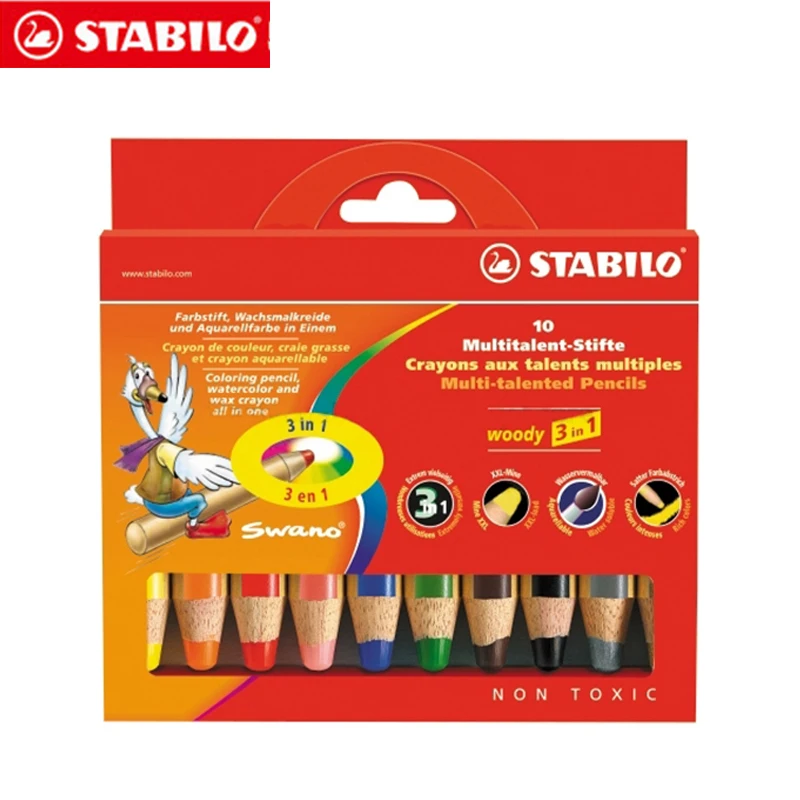 

Stabilo 880 Woody 3 in 1 Multipurpose Pencils Water Color Pencils / Crayon/ Brushes Assorted Color 6/18 Colors