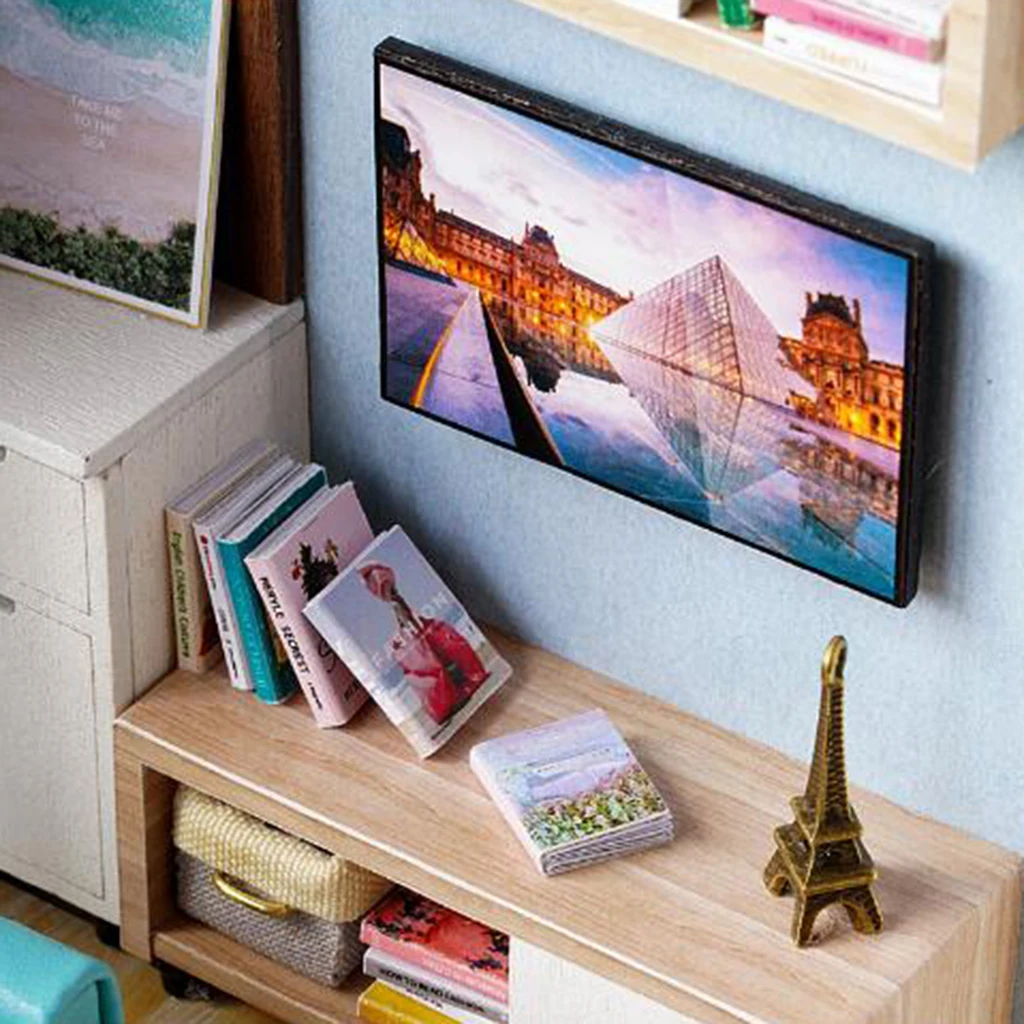 DIY Wooden Dollhouse Miniature Kit Furniture LED Light Corner of Living Room
