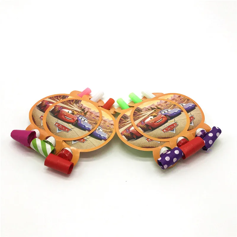 

Disney Cars Theme 6Pcs/Lot Boy Birthday Party Blowout Lightning McQueen Cartoon Whistle Baby Shower Toy Blowing Dragon Supply