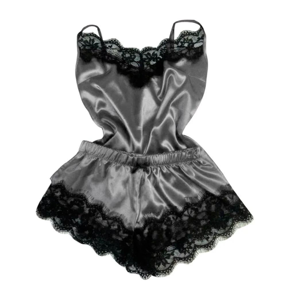 Women's Sleepwear Sexy Satin Set Black Lace V-neck Pyjamas Sleeveless Cute Cami Top And Shorts Pijama Mujer Algodon Veran#25 Women's Sleepwear Sexy Satin Set Black Lace V-neck Pyjamas Sleeveless Cute Cami Top And Shorts Pijama Mujer Algodon Veran#25