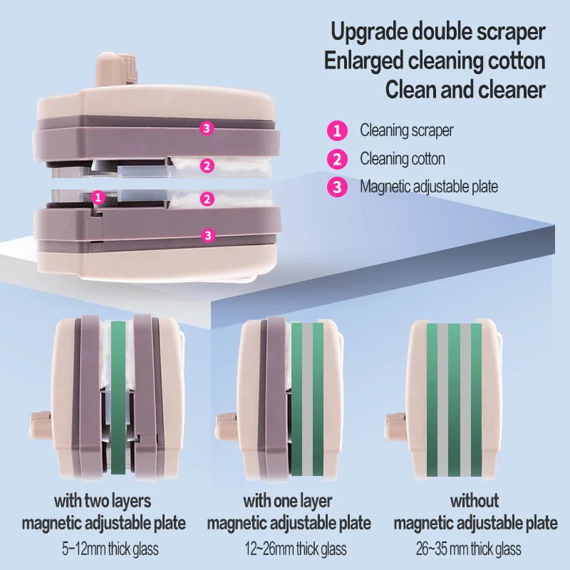 Регулируемая Магнитная щетка для мытья окон Стекло очиститель 5-35 мм двухсторонняя магниты щетка Главная щетка очистки поверхности моющие, чистящие инструменты