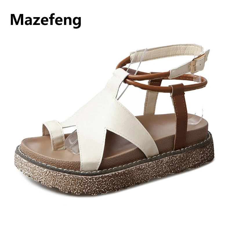 Mazefeng 2018 New Trend Summer Women Sandals Wedges Buckle Ladies Simple Sandals Sweety Preppy 