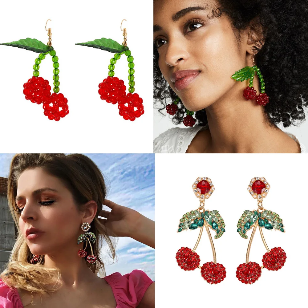 

Vedawas Maxi Crystal Dangle Cherry Drop Earrings Handmade Statement Pendientes Female Wedding Party Gifts Bijoux Jewelry xg2838