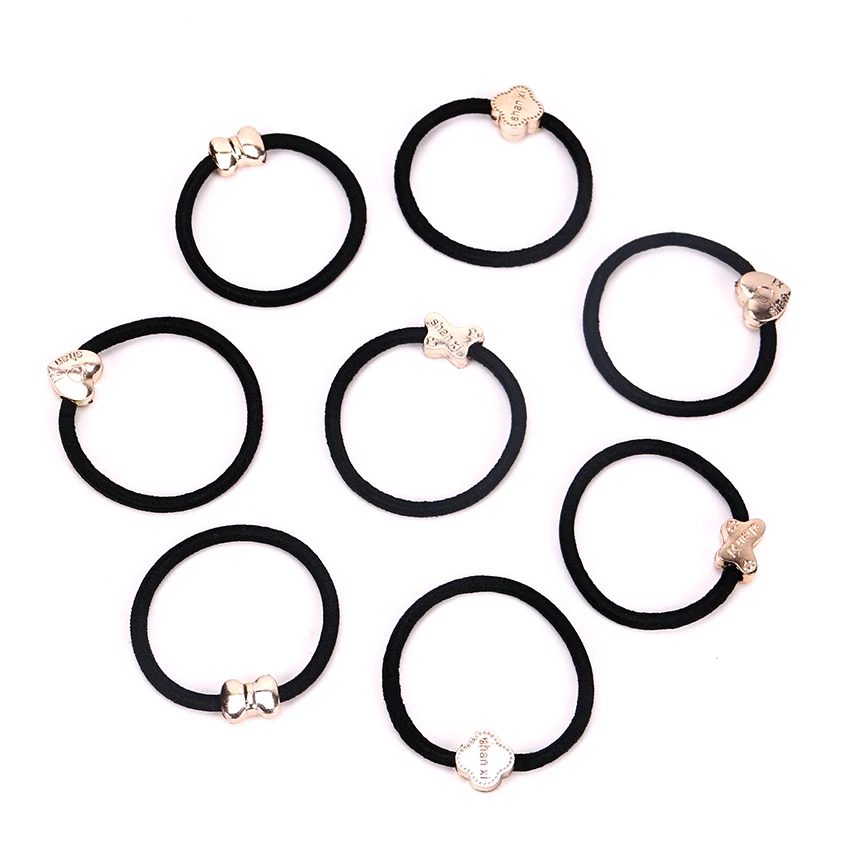 

10pcs Korean Lovely Rubber Rope Ponytail Black Women Hair Accessories Elastic Headband Hairband Sent At Random
