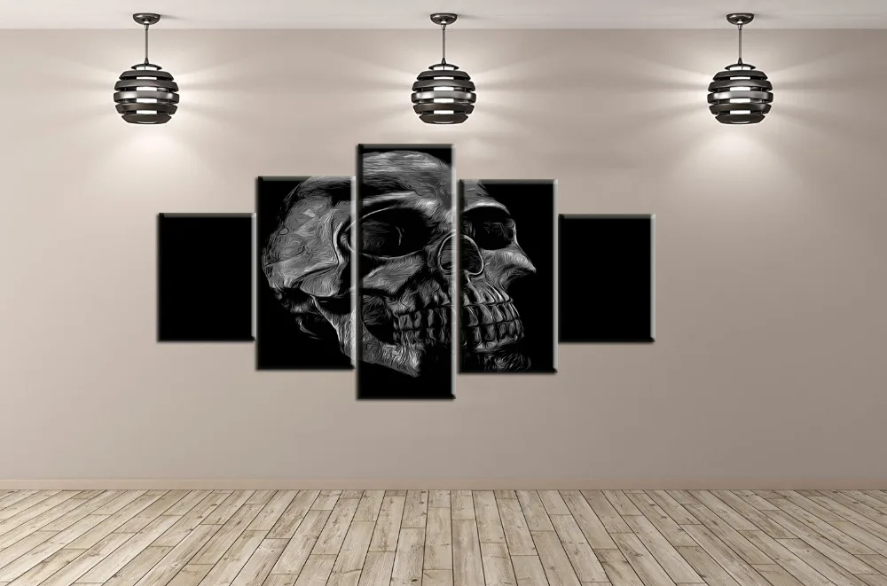 Halloween Day Skull Canvas Wall Art Abstract Gold Print Home Decor for Living Room Contemporary HD Pictures 5 Panels