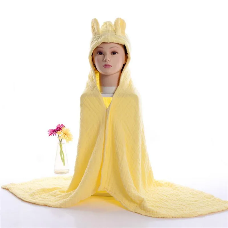 

70*140cm solid color gauzed children hooded bathrobe 6 layers plain hooded towel kids cloak bathrobe towel