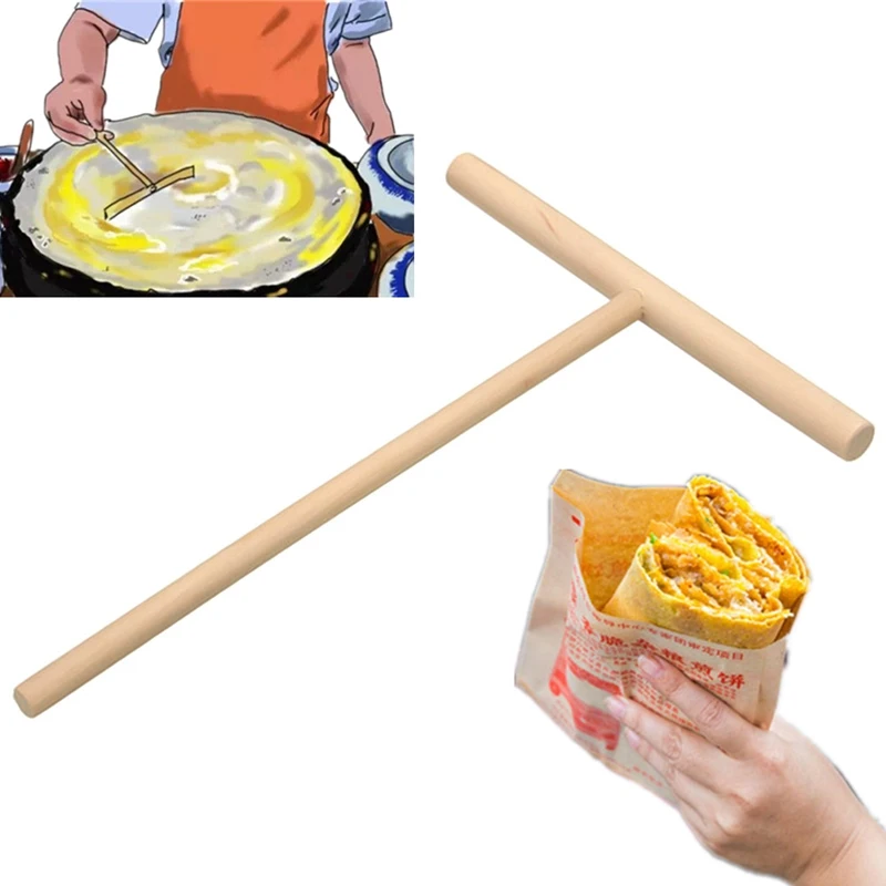 

1 set T Shape Wooden Rake DIY Round Batter Pancake Crepe Spreader Rolling Pin Kitchen Tool Kit 16cm High Quality