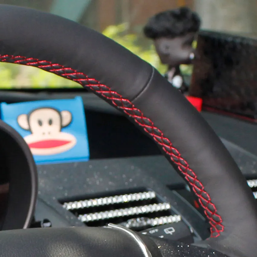 Чехол для Volkswagen Lavida Tiguan Passat MAGOTAN Touran руль охватывает Специально охватывает Натуральная кожа DIY чехлы - Название цвета: Red thread No hole