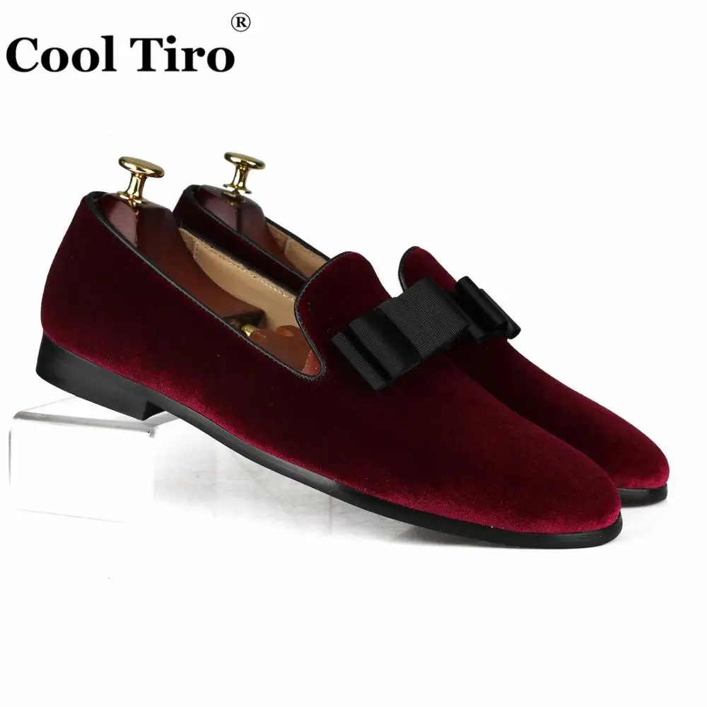 Burgundy velvet Loafers with Bow Tie (1)