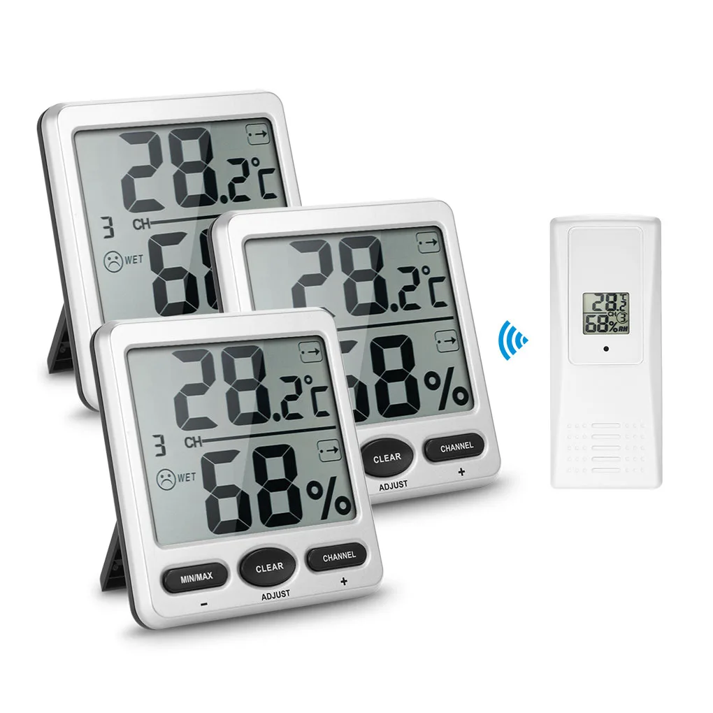 

3 to 1 Thermometer Humidometer Console Receiver Wireless Digital Thermo-Hygrometer Remote Sensor Emitter Humidors