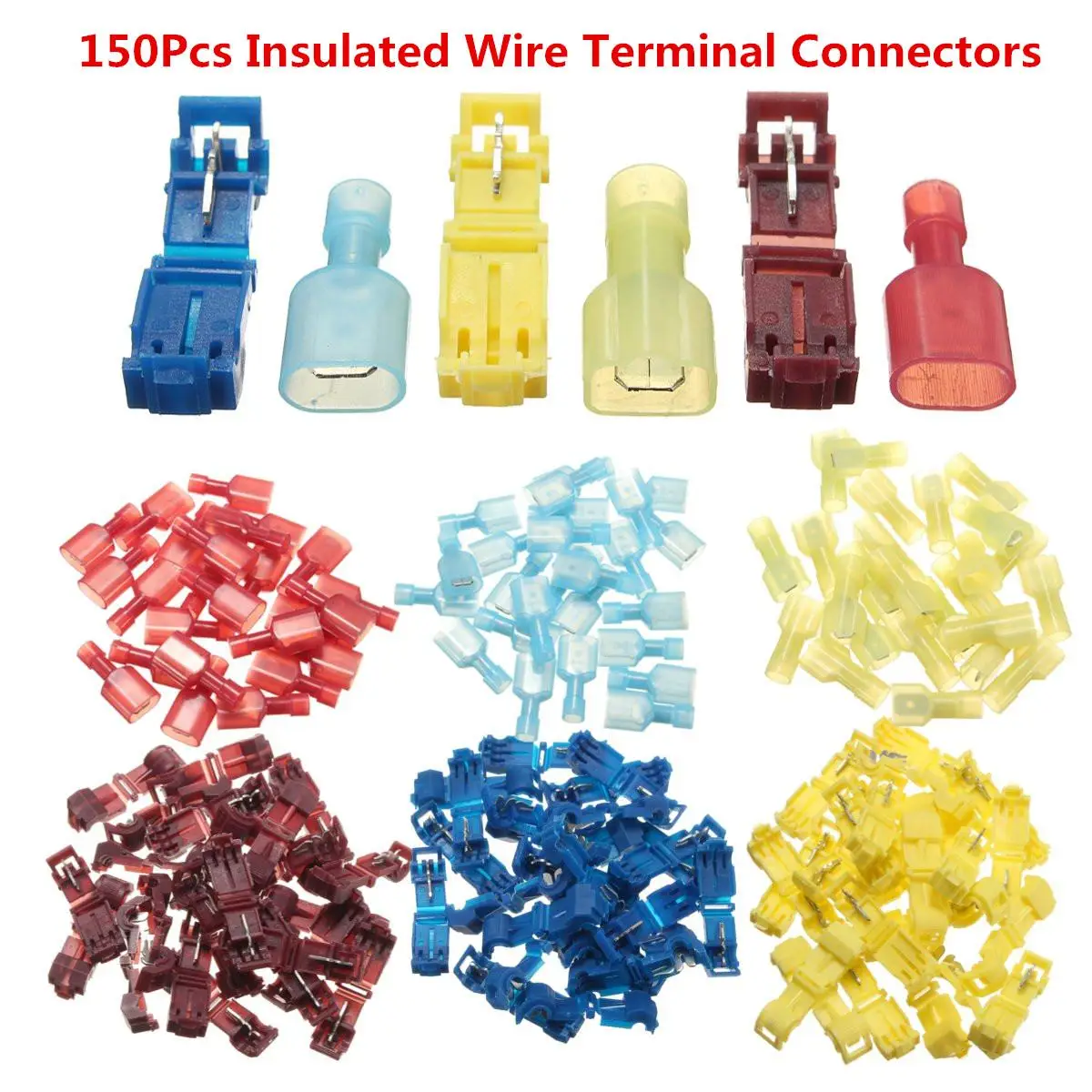 

150setsx T-Taps/Male Insulated Wire Connectors Splice Electrical Wiring Insulated Wire Terminal Wire Connector