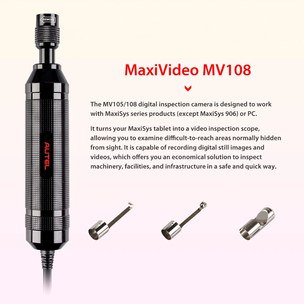 Autel MaxiVideo MV108 HD цифровой 8,5 мм инспекции Камера для MaxiSys Pro и ПК поддерживает видео контроль E изображения головы