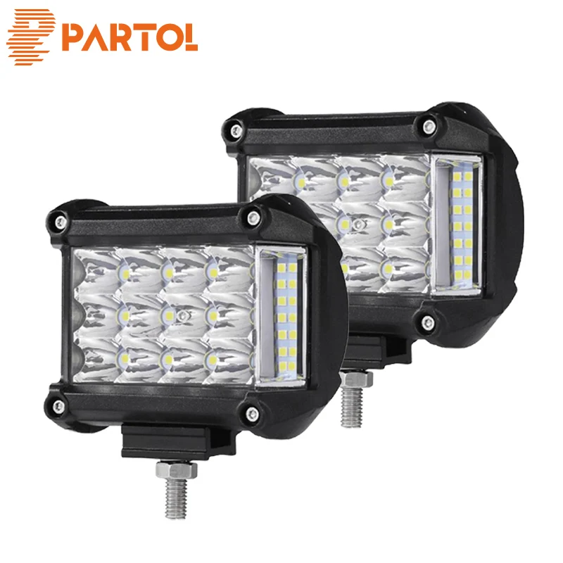 

Partol 2Pcs 4" Work Light Tri-Row LED Light Bar Spot Flood Combo Beam Offroad 4WD 4x4 LED Bar for Pickup Camper Trailer 12V 24V