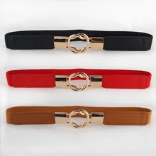 Free Shipping Fashion women’s belt elastic waistband gold circle buckle small belts red thin cummerbund woman belt strap brown