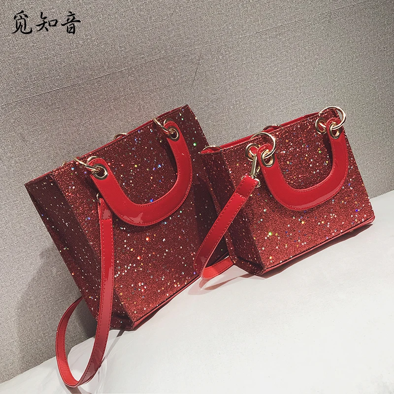 

British Fashion Female Square Bag New Quality Pu Leather Women's Designer Handbag Ladies Sequin Tote Shoulder Messenger Bag