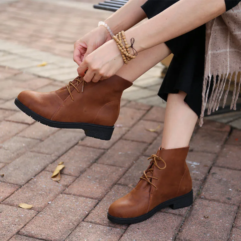 

Woman Shoes Genuine Leather Ladies Ankle Boots Round toe lace up Women Booties Autumn Female Shoes (5230-1)