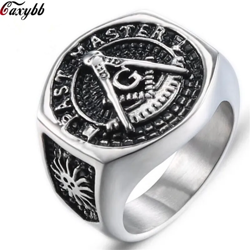 

High Quality Freemason masonic ring for men silver master free mason signet ring For Men's Punk Masonic Jewelry Band