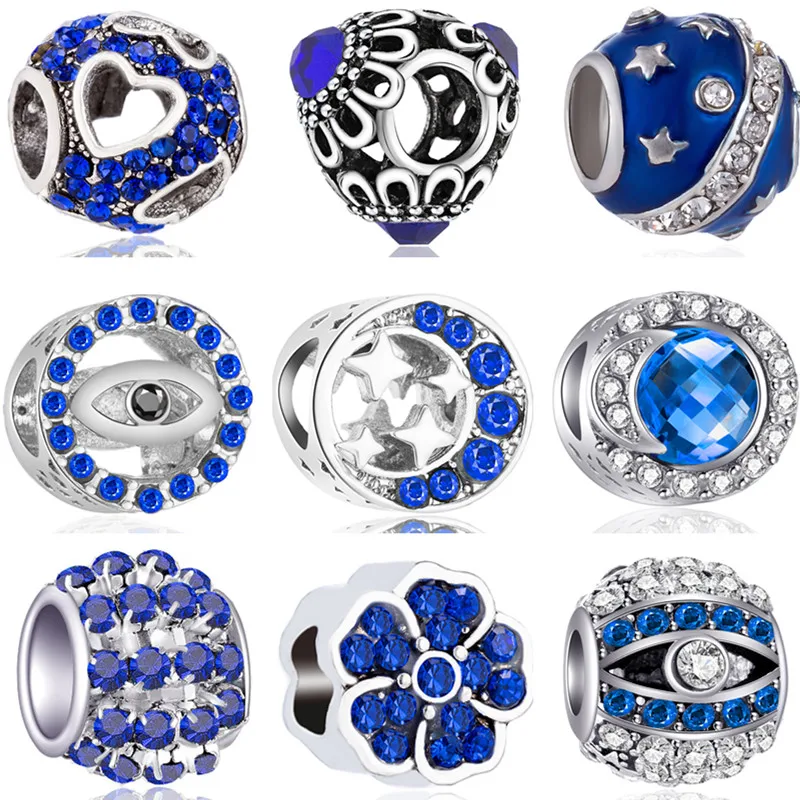 

Luxurious Royal Blue Color Small Ball Cherry Flower Evil Eye Beads Charms Fit Original Pandora Bracelets & Bangles for Women DIY
